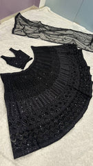 Exclusive Black Net with Sequins Work Lehenga
