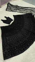 Exclusive Black Net with Sequins Work Lehenga