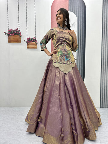 Alluring Lavender Silk Satin with Heavy Embroidery Lehenga Choli
