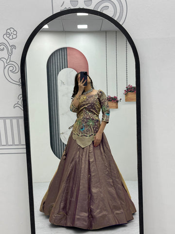 Alluring Lavender Silk Satin with Heavy Embroidery Lehenga Choli