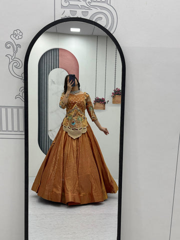 Alluring Lavender Silk Satin with Heavy Embroidery Lehenga Choli