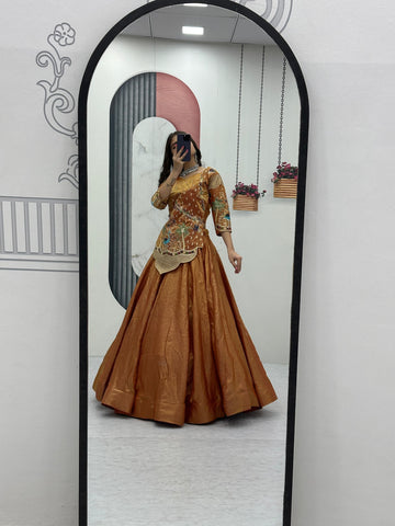 Alluring Lavender Silk Satin with Heavy Embroidery Lehenga Choli