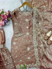 Fancy Brown Silk with Sequence Work Sharara Suit
