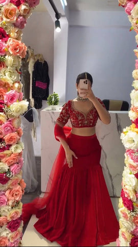 Gorgeous Red Faux Georgette with Sequence Work Lehenga