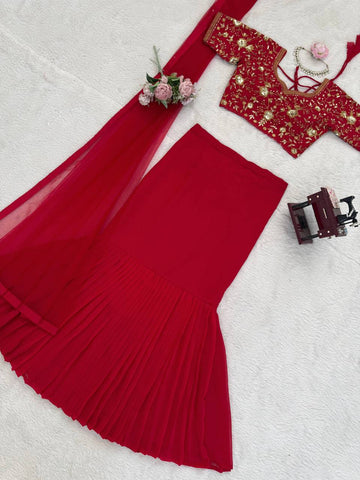 Gorgeous Red Faux Georgette with Sequence Work Lehenga