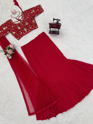 Gorgeous Red Faux Georgette with Sequence Work Lehenga