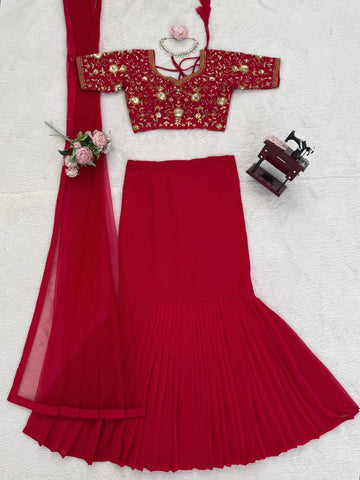Gorgeous Red Faux Georgette with Sequence Work Lehenga