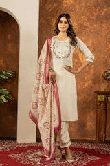 Lovely Purple Marina Silk Kurti With Multi Embroidery Work Set