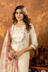 Lovely Purple Marina Silk Kurti With Multi Embroidery Work Set