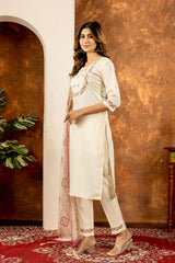 Lovely Purple Marina Silk Kurti With Multi Embroidery Work Set