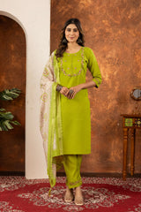 Lovely Purple Marina Silk Kurti With Multi Embroidery Work Set
