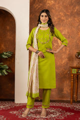 Lovely Purple Marina Silk Kurti With Multi Embroidery Work Set