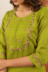 Lovely Purple Marina Silk Kurti With Multi Embroidery Work Set