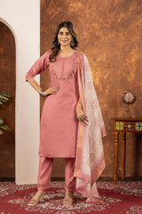 Lovely Purple Marina Silk Kurti With Multi Embroidery Work Set