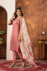 Lovely Purple Marina Silk Kurti With Multi Embroidery Work Set