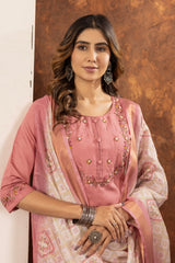 Lovely Purple Marina Silk Kurti With Multi Embroidery Work Set