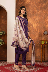 Lovely Purple Marina Silk Kurti With Multi Embroidery Work Set