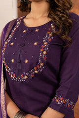 Lovely Purple Marina Silk Kurti With Multi Embroidery Work Set
