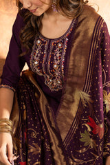 Exclusive Pink Marina Silk Multi Embroidery Kurti Set