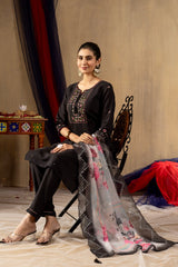 Pretty Rama Green Roman Silk Multi Embroidery Kurti Set