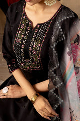 Pretty Rama Green Roman Silk Multi Embroidery Kurti Set