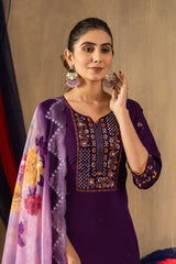 Pretty Rama Green Roman Silk Multi Embroidery Kurti Set