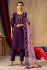 Pretty Rama Green Roman Silk Multi Embroidery Kurti Set