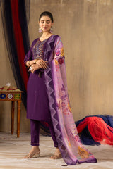 Pretty Rama Green Roman Silk Multi Embroidery Kurti Set