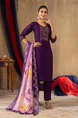 Pretty Rama Green Roman Silk Multi Embroidery Kurti Set