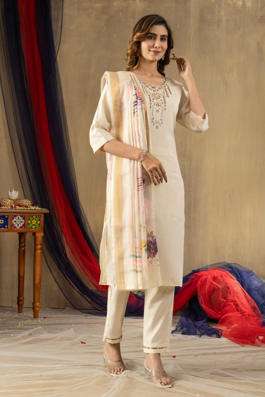 Exclusive Gold Silk with Multi Embroidery Work Kurti Set