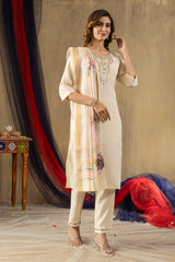 Exclusive Gold Silk with Multi Embroidery Work Kurti Set