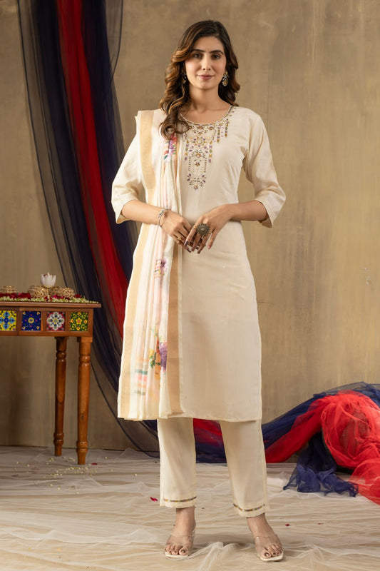 Exclusive Gold Silk with Multi Embroidery Work Kurti Set