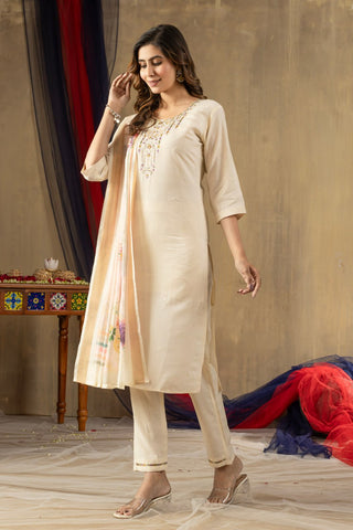 Exclusive Gold Silk with Multi Embroidery Work Kurti Set