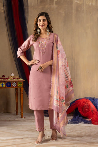 Exclusive Gold Silk with Multi Embroidery Work Kurti Set