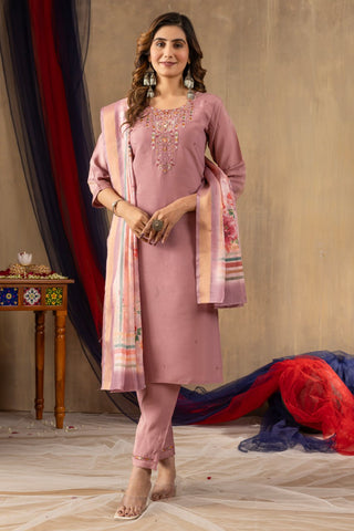 Exclusive Gold Silk with Multi Embroidery Work Kurti Set