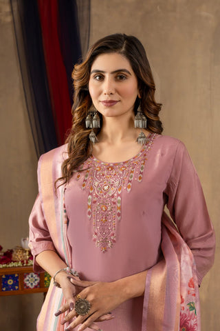 Exclusive Gold Silk with Multi Embroidery Work Kurti Set