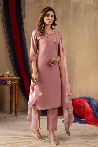 Exclusive Gold Silk with Multi Embroidery Work Kurti Set