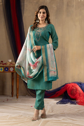 Exclusive Gold Silk with Multi Embroidery Work Kurti Set