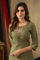 Exclusive Gold Silk with Multi Embroidery Work Kurti Set