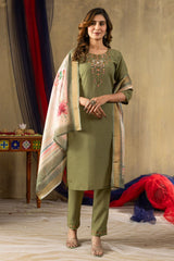 Exclusive Gold Silk with Multi Embroidery Work Kurti Set
