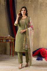 Exclusive Gold Silk with Multi Embroidery Work Kurti Set