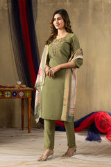 Exclusive Gold Silk with Multi Embroidery Work Kurti Set