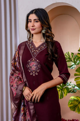 Orange Marina Viscose Silk Multi Embroidery Work Kurti Set