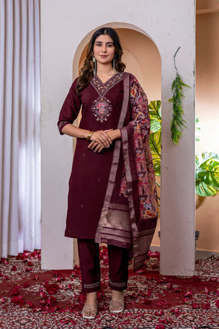 Orange Marina Viscose Silk Multi Embroidery Work Kurti Set
