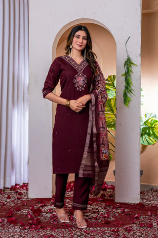 Orange Marina Viscose Silk Multi Embroidery Work Kurti Set