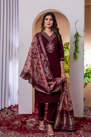 Orange Marina Viscose Silk Multi Embroidery Work Kurti Set
