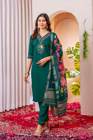 Orange Marina Viscose Silk Multi Embroidery Work Kurti Set
