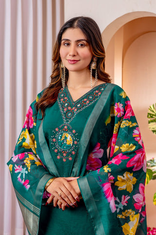Orange Marina Viscose Silk Multi Embroidery Work Kurti Set