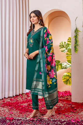 Orange Marina Viscose Silk Multi Embroidery Work Kurti Set