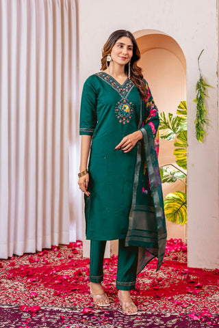 Orange Marina Viscose Silk Multi Embroidery Work Kurti Set